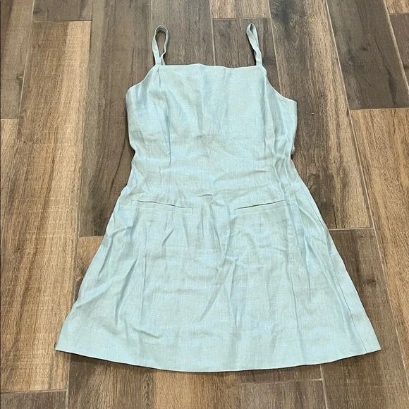 NEW Reformation Phillipa Linen Mini Dress Aquamarine Blue Size 8